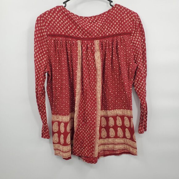 Lucky Brand Ditsy Peasant Long Sleeve Tunic Top Blouse Size Medium Boho Casual - Picture 8 of 13